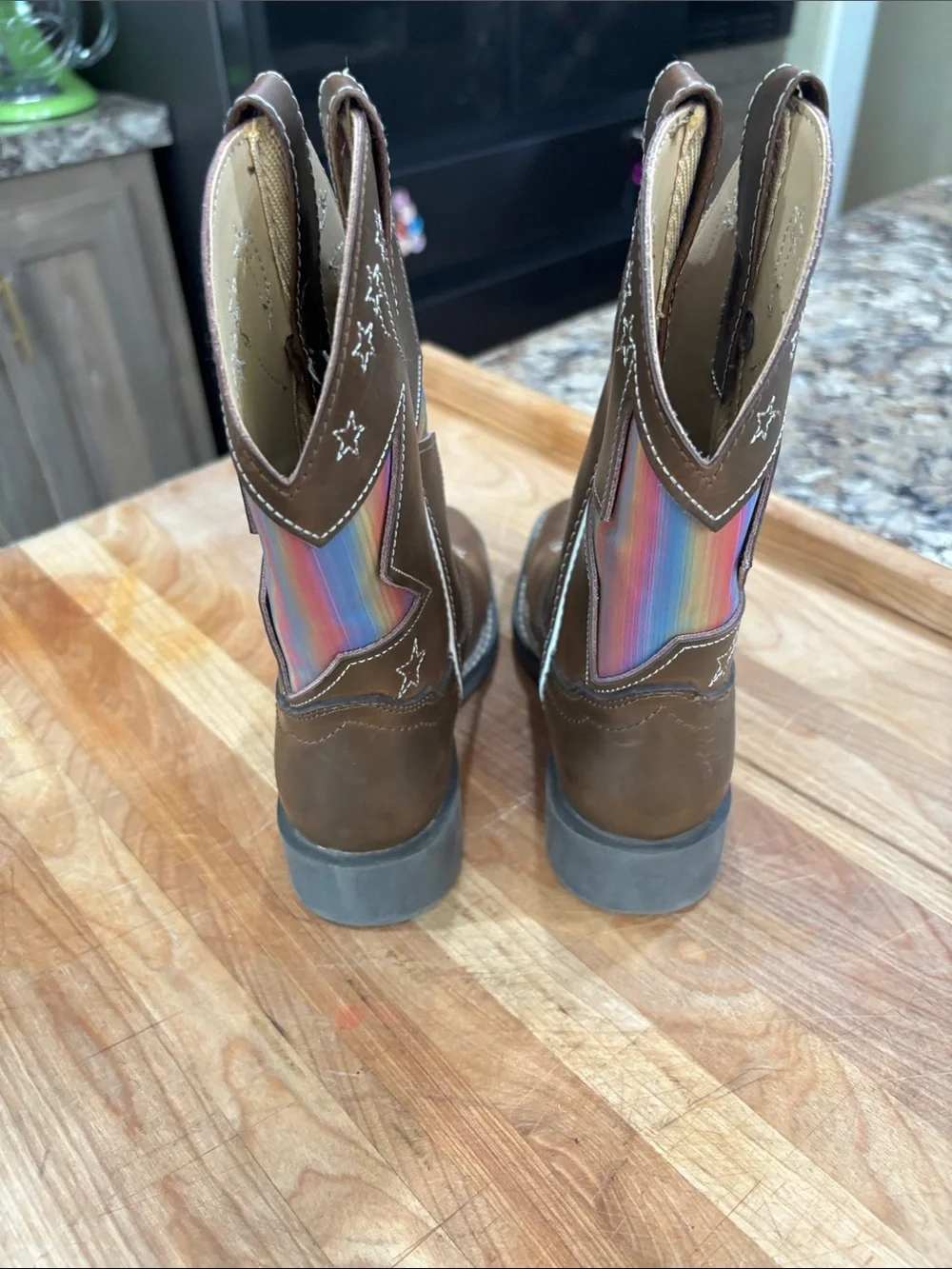 Shyanne Brown Kids Western Boots with Rainbow Star Panel